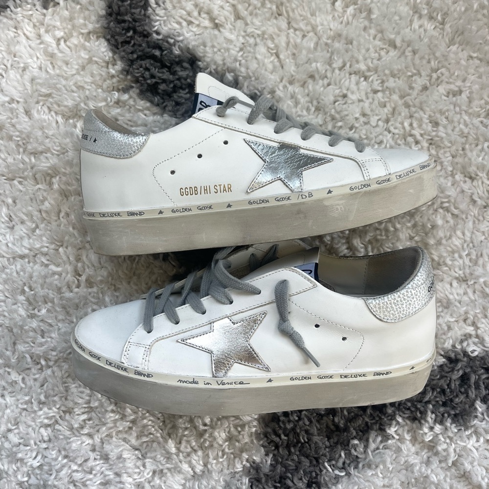 Golden Goose Women's Hi Star with star and metallic silver heel